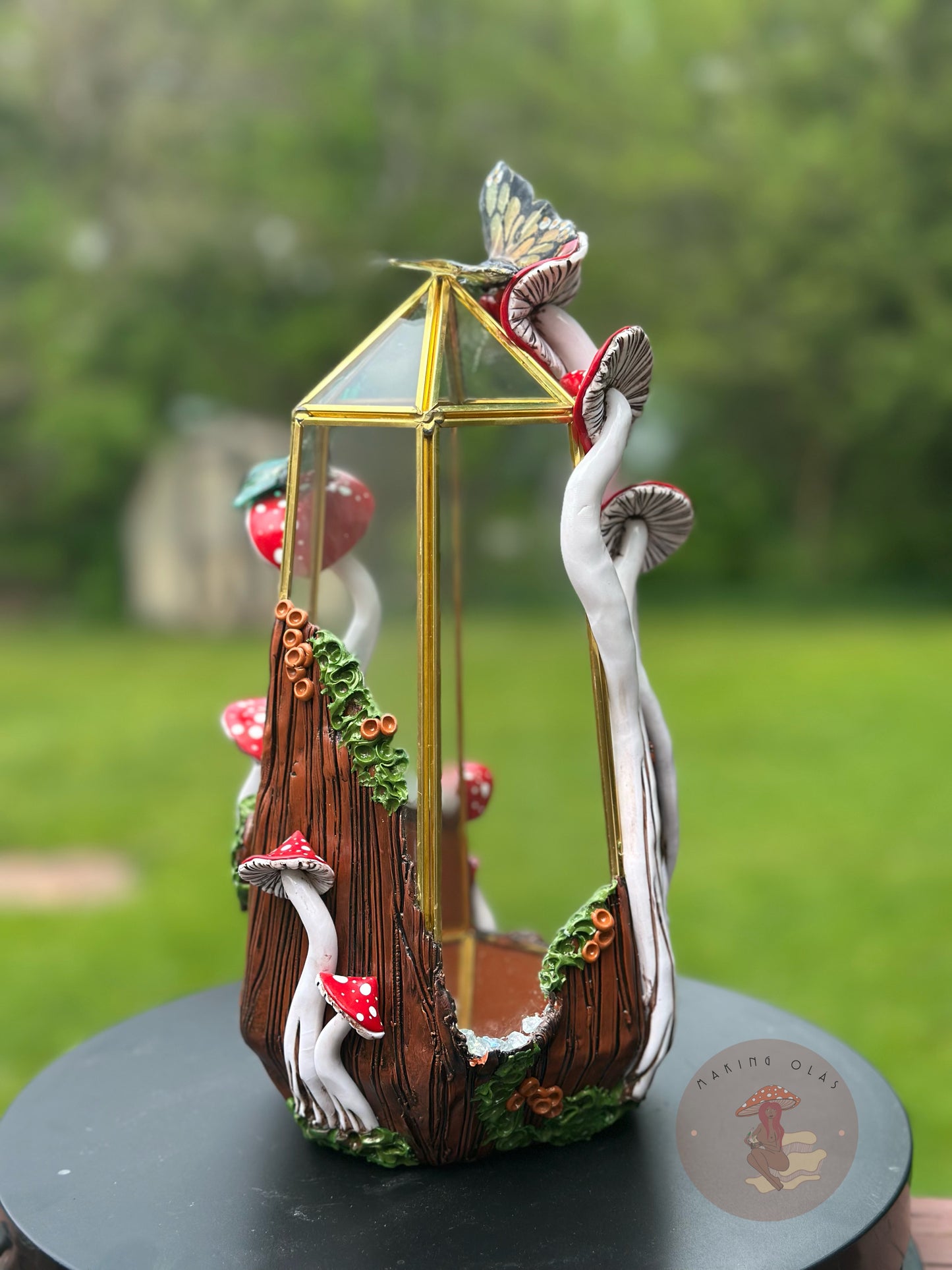Terrarium | Brown Oak with Red Mushies and Butterflies
