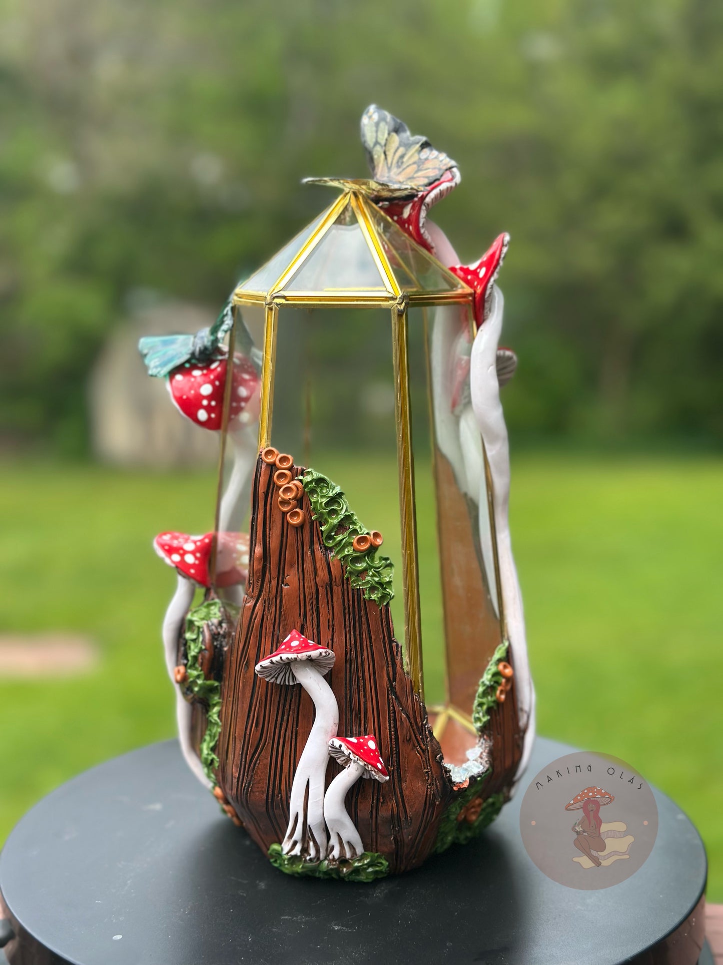 Terrarium | Brown Oak with Red Mushies and Butterflies