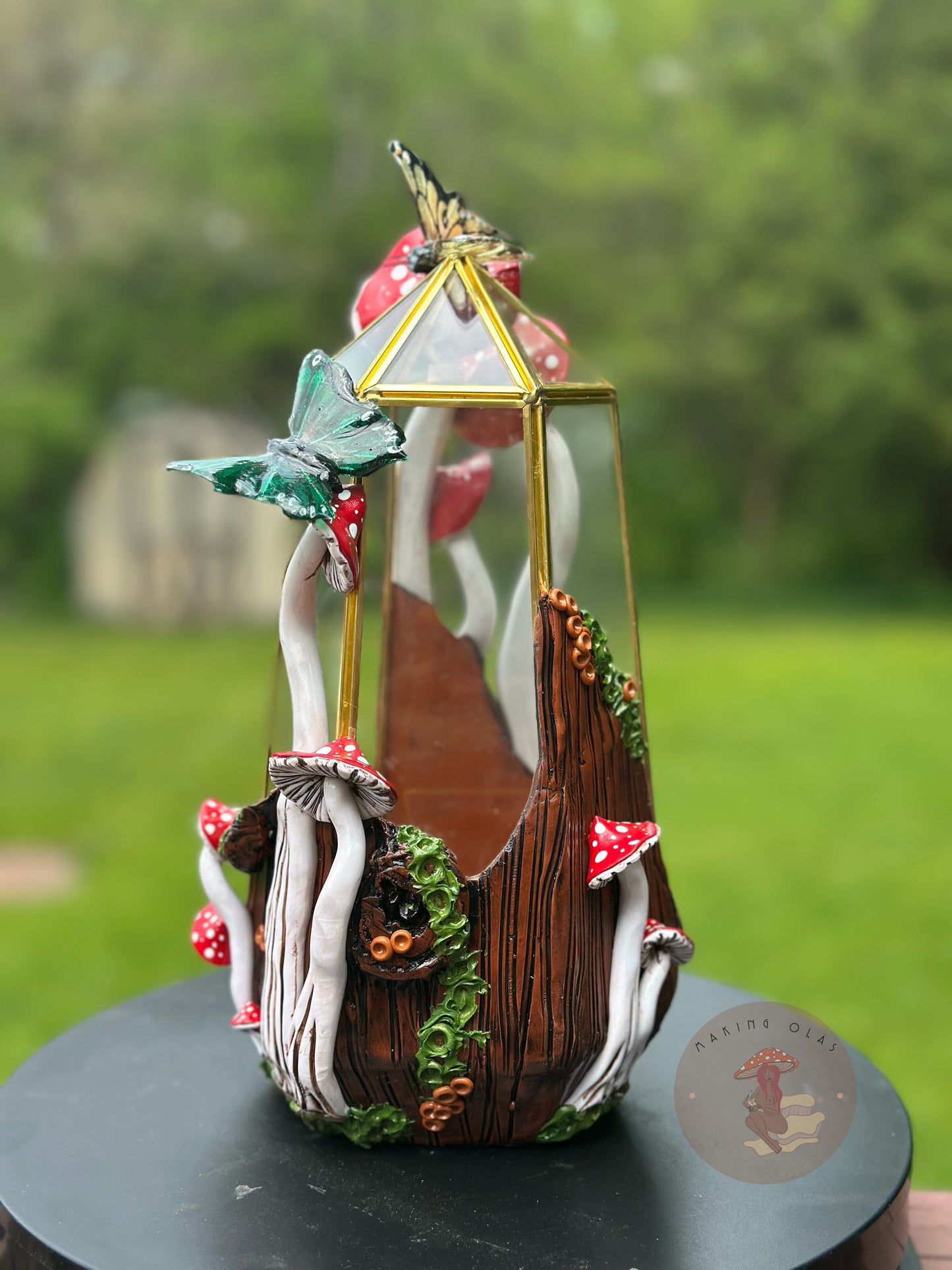 Terrarium | Brown Oak with Red Mushies and Butterflies
