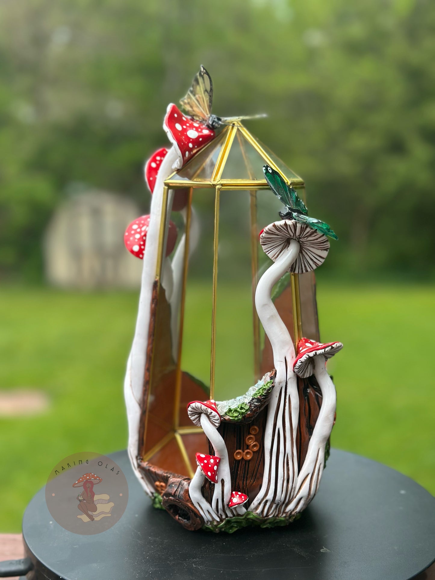 Terrarium | Brown Oak with Red Mushies and Butterflies