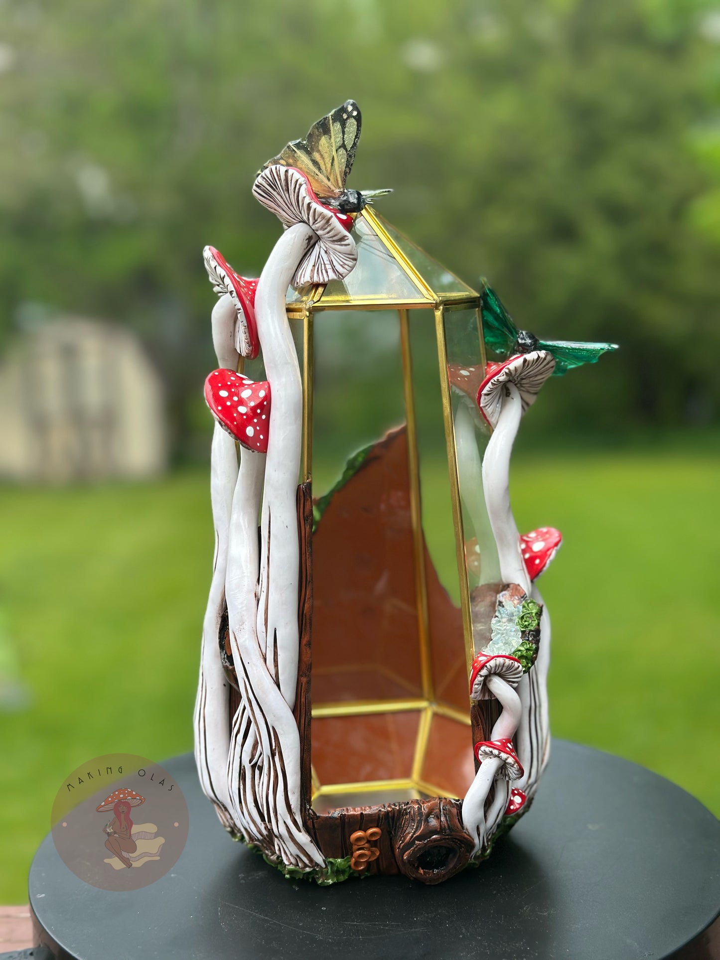 Terrarium | Brown Oak with Red Mushies and Butterflies