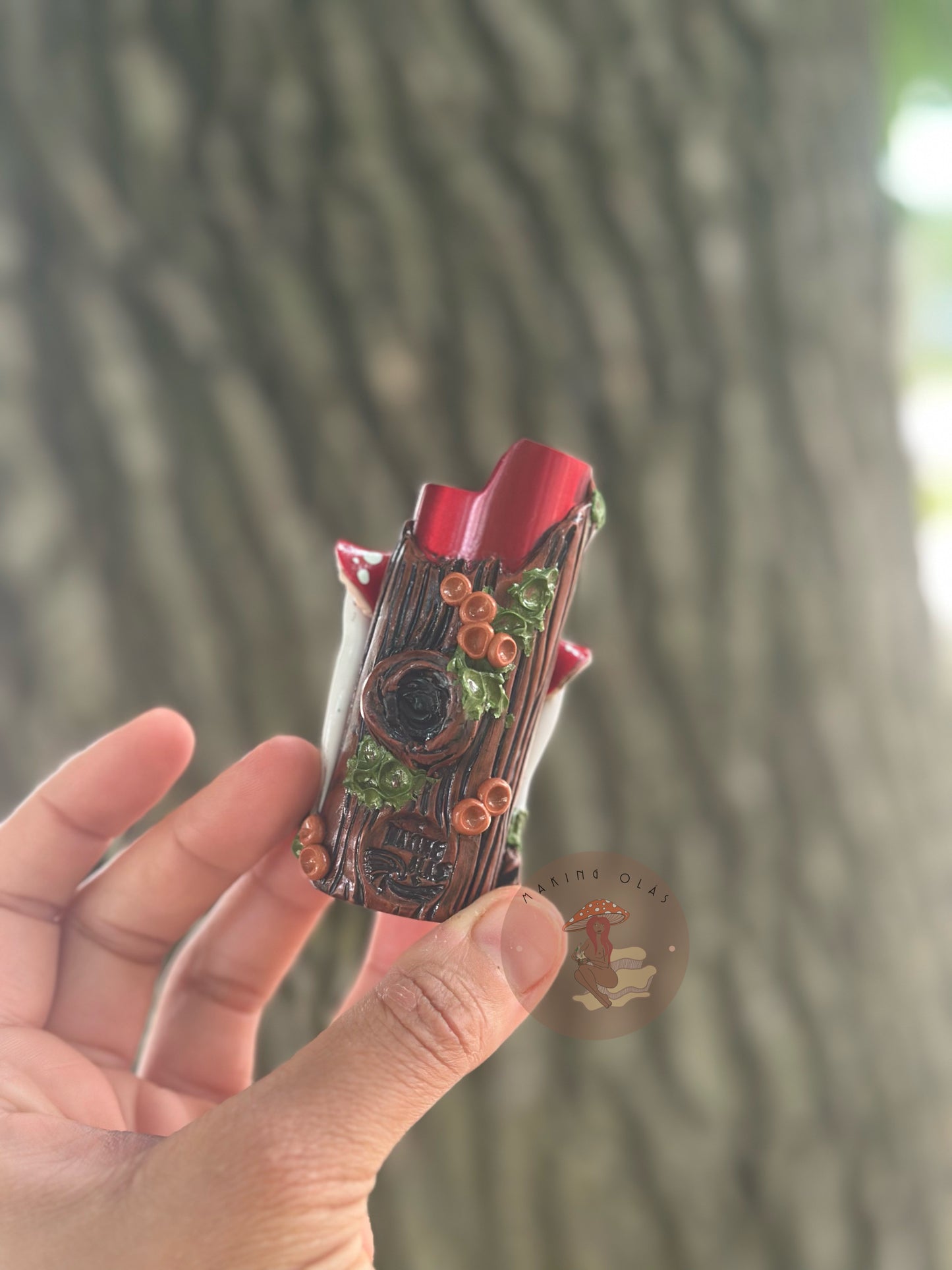 Lighter Cover | Red Mushrooms on Wood + Labradorite