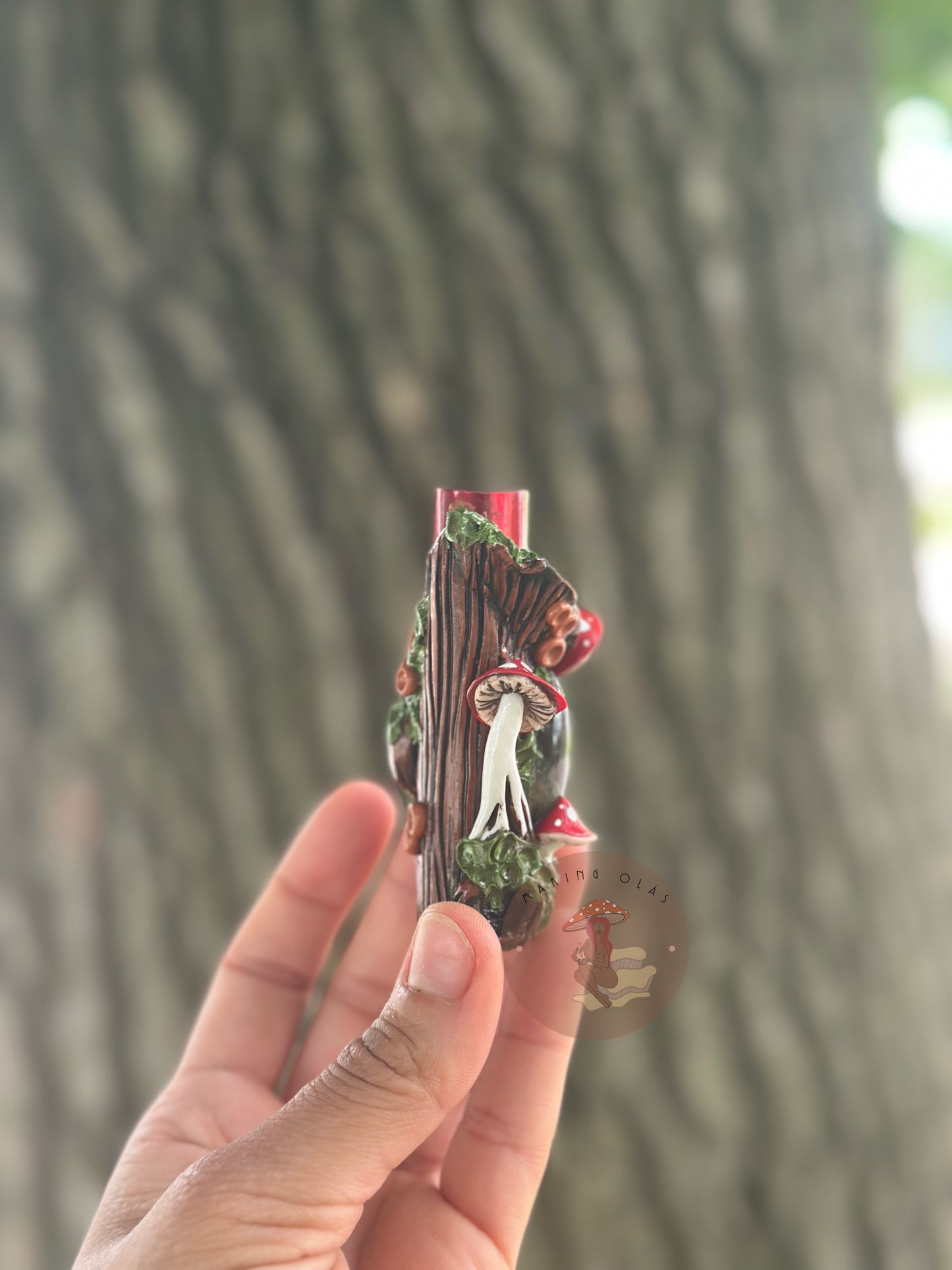 Lighter Cover | Red Mushrooms on Wood + Labradorite