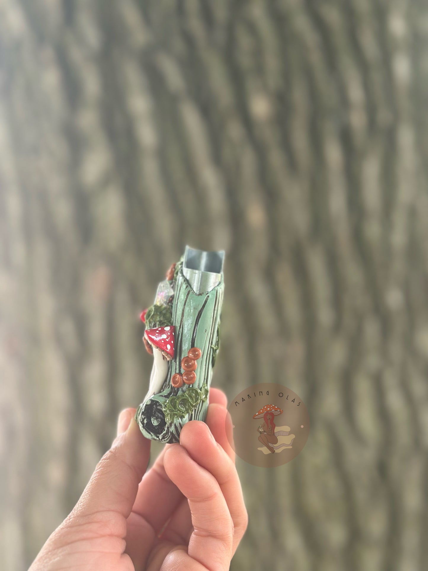 Lighter Cover | Red Mushrooms on Sage Wood + Quartz