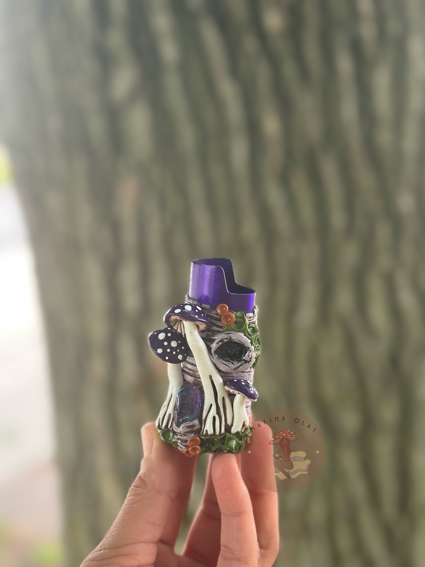 Lighter Cover | Purple Shrooms on Lavender Wood + Purple Quartz