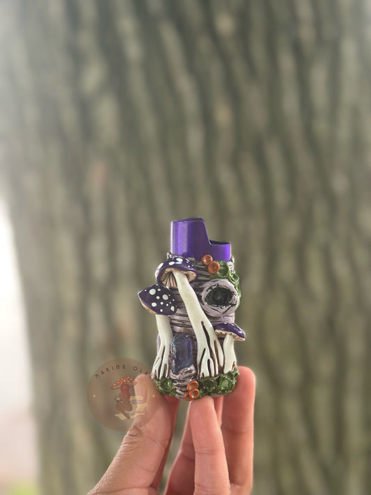 Lighter Cover | Purple Shrooms on Lavender Wood + Purple Quartz
