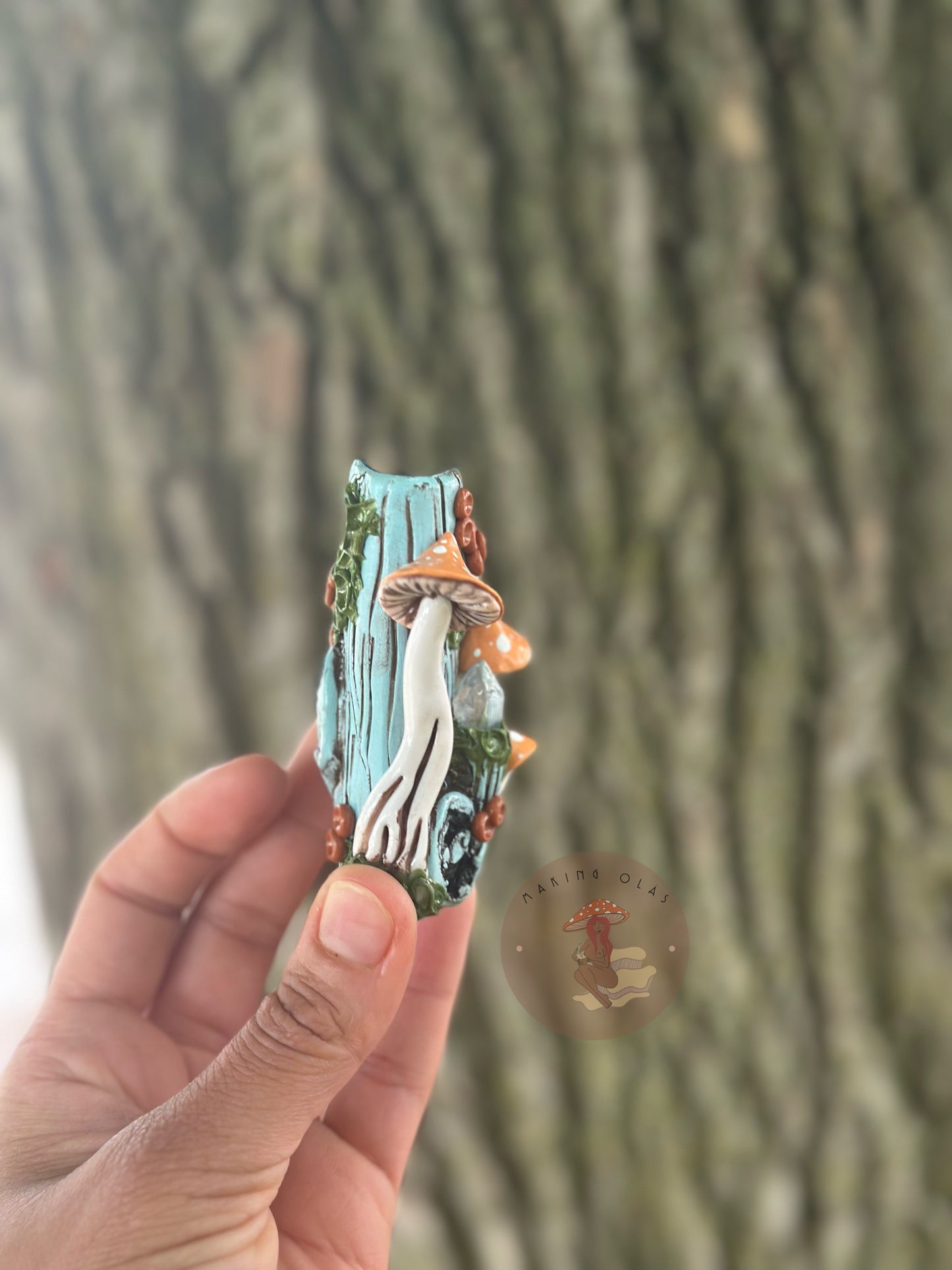Lighter Cover | Peach Mushrooms on Blue Wood + Quartz