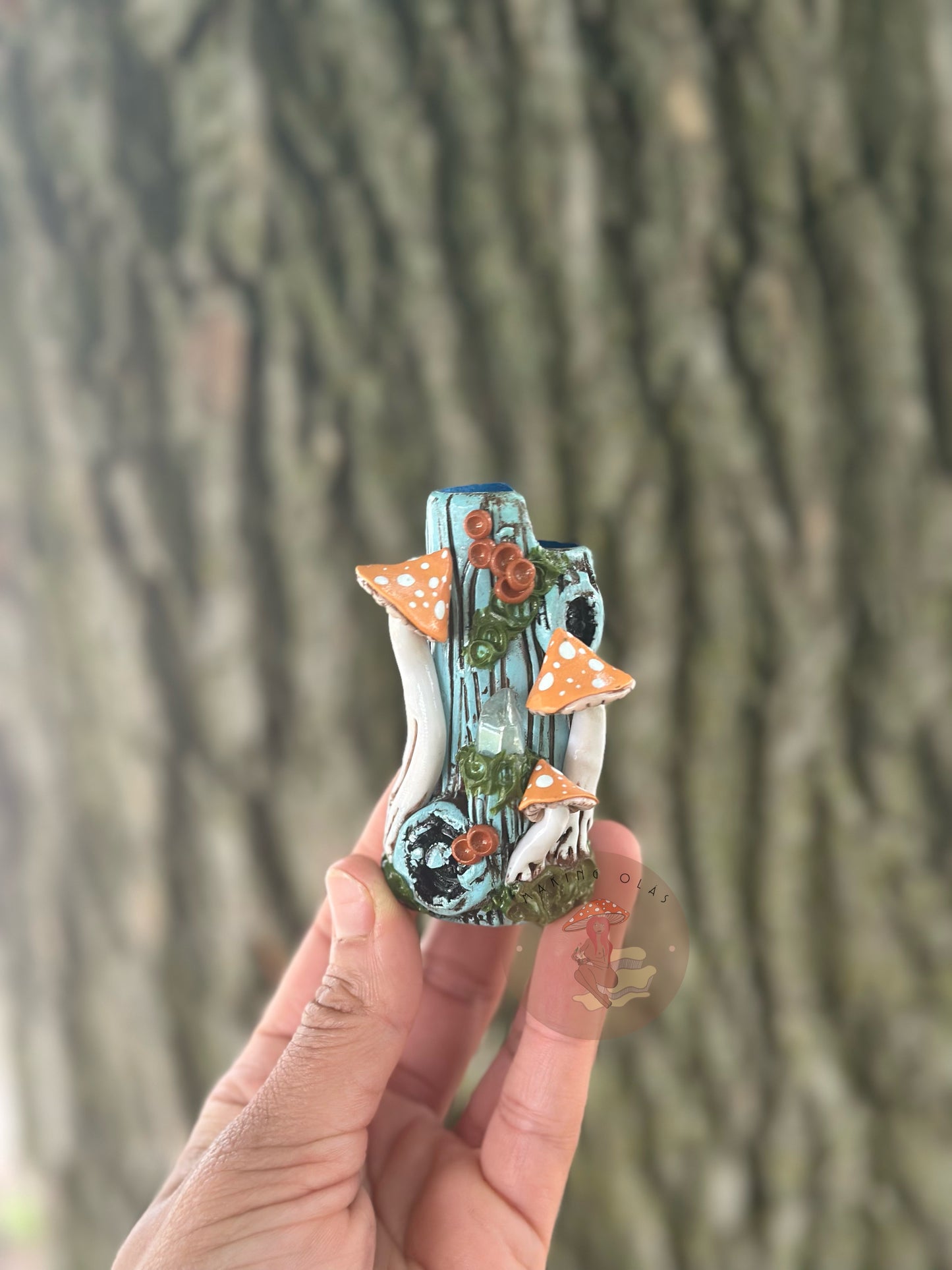 Lighter Cover | Peach Mushrooms on Blue Wood + Quartz