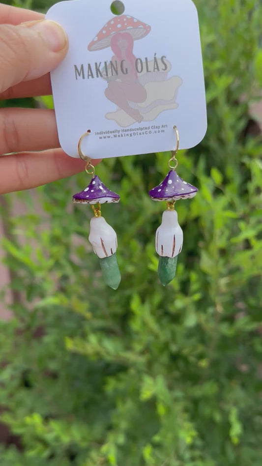 Earrings | Purple Mushies with Green Aventurine