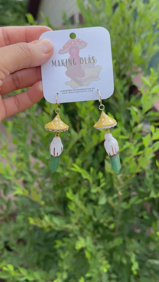 Earrings | Yellow Mushies with Green Aventurine