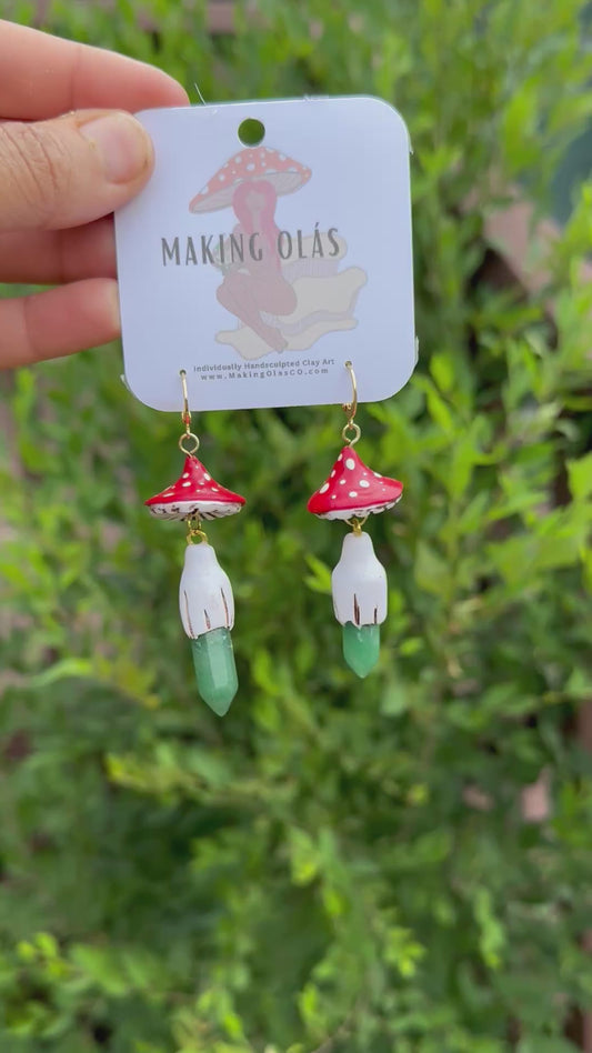 Earrings | Red Mushies with Green Aventurine