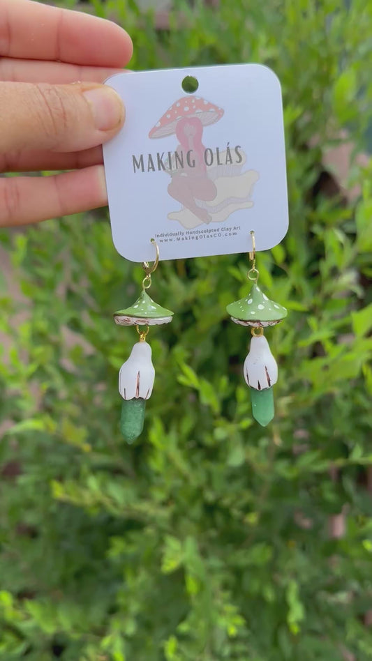 Earrings | Green Mushies with Green Aventurine