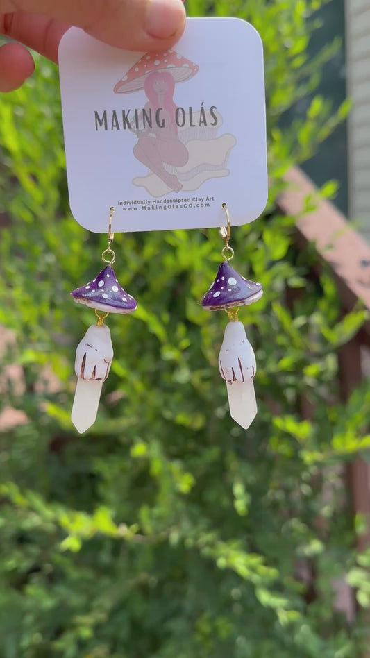 Earrings | Purple Mushies with Rose Quartz