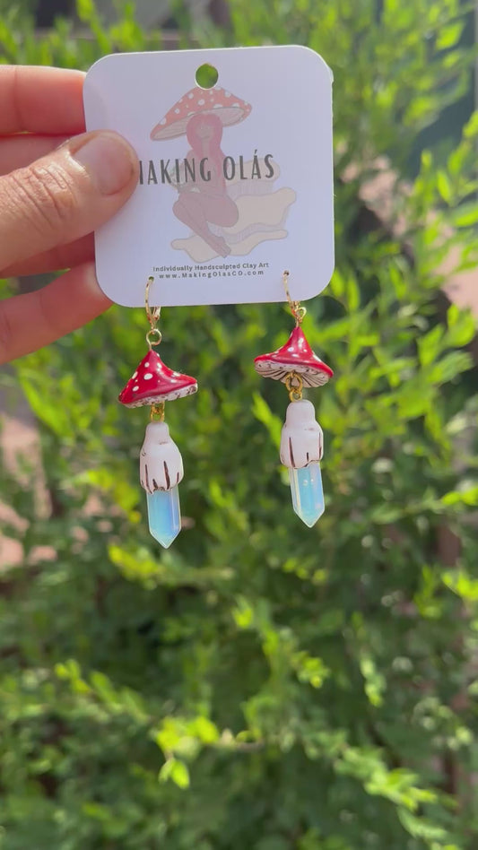 Earrings | Red Mushies with Opalite