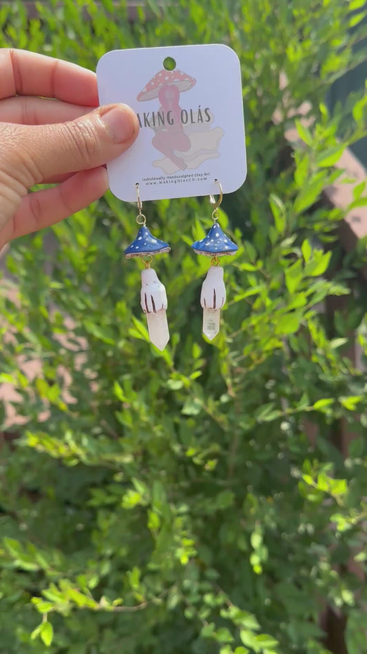 Earrings | Blue Mushies with Rose Quartz