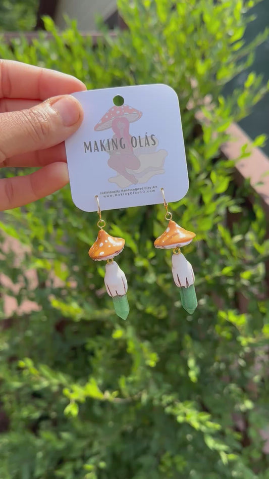 Earrings | Orange Mushies with Green Aventurine
