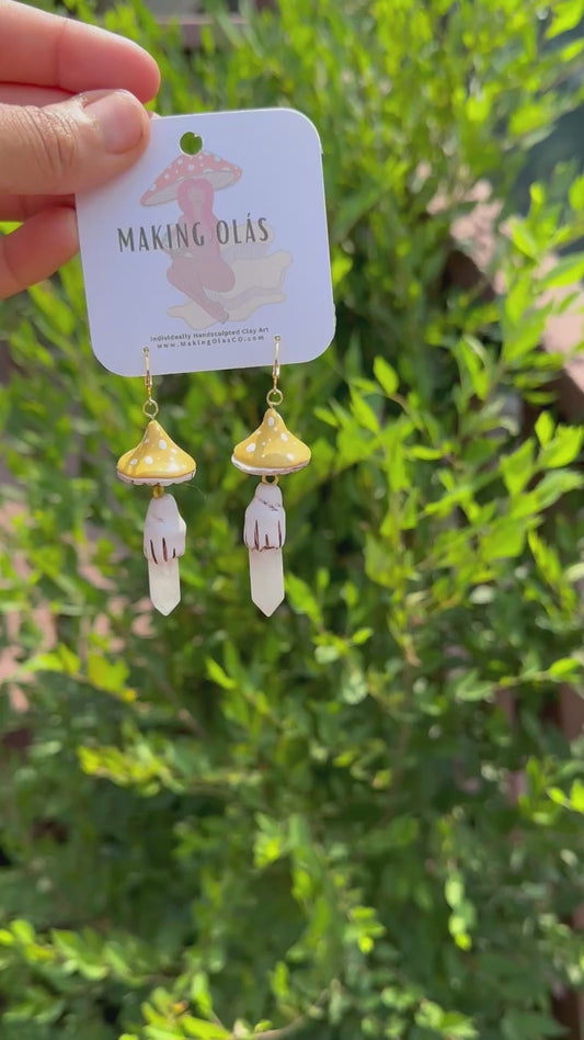 Earrings | Yellow Mushies with Rose Quartz