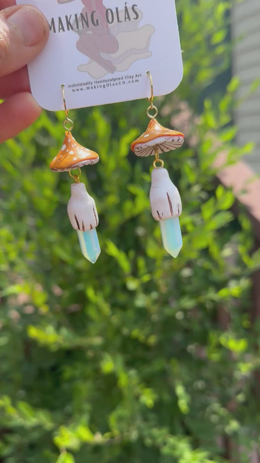 Earrings | Orange Mushies with Opalite